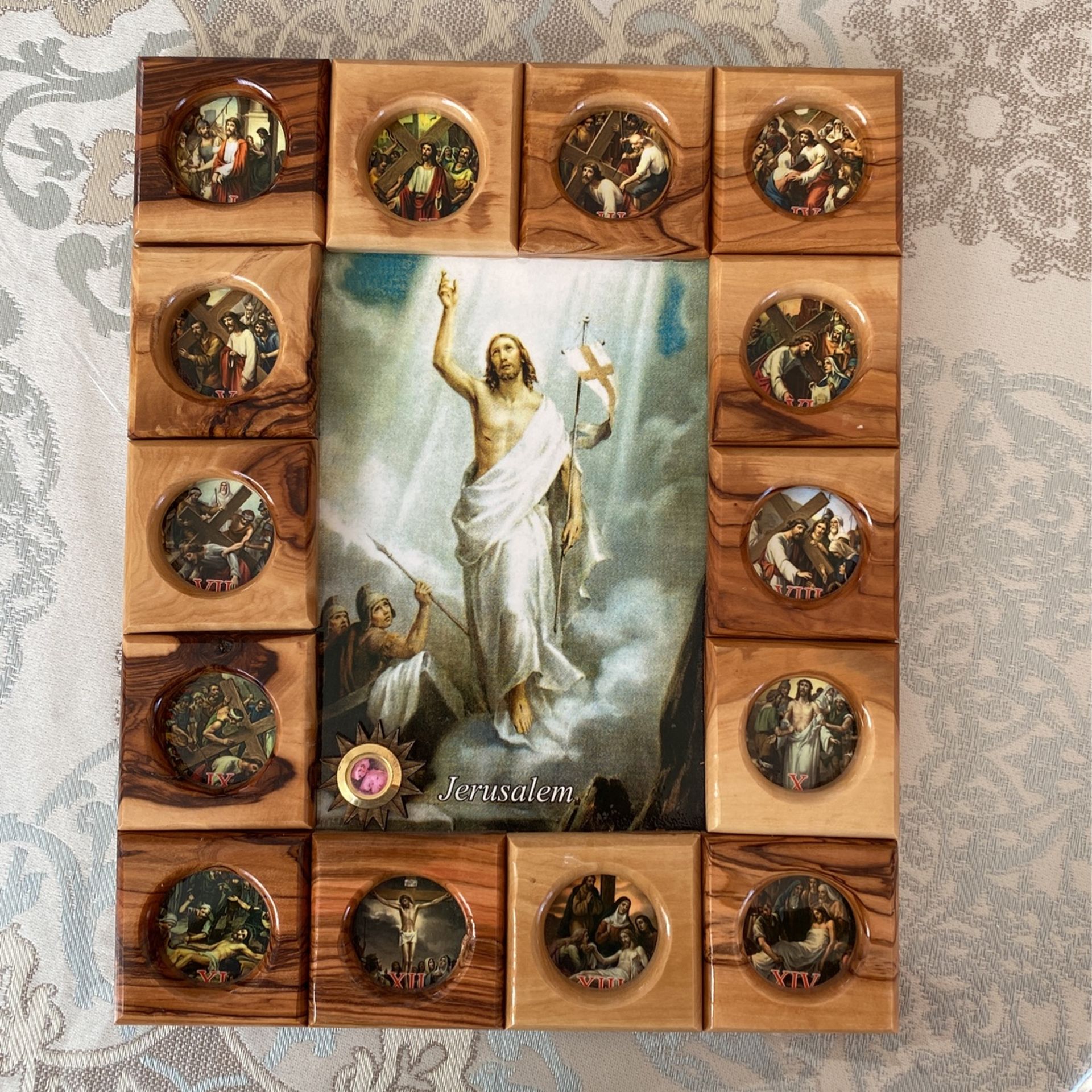 Picture And Wooden Framing Of The stations of the cross