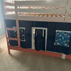 Twin-Size Low Bunk Bed + Curtain