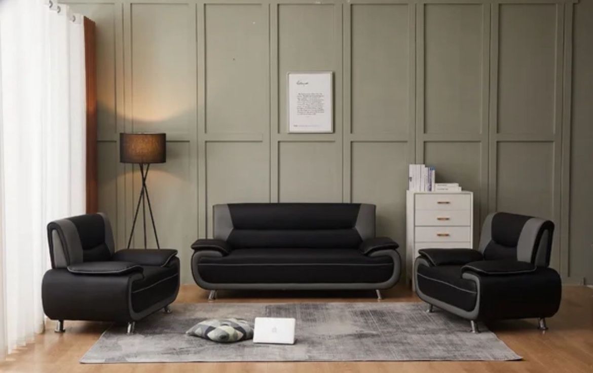 3 Piece Modern Faux Leather 1 Sofa and 2 Chairs Living or Gaming Room