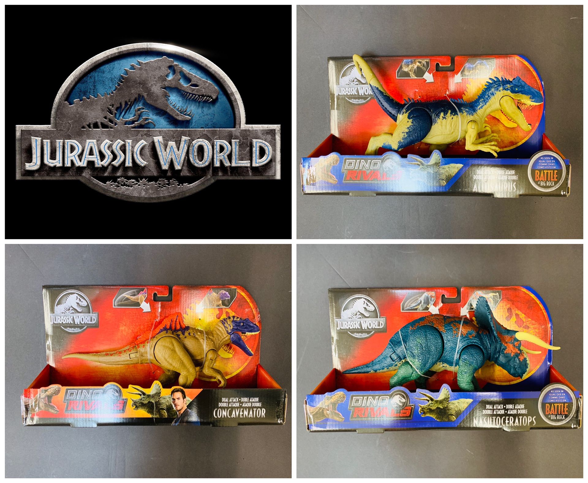 Jurassic World Dual Attack Allosaurus Concavenator Nasutoceratops