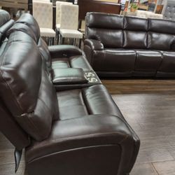 New Recliner Sofa And Loveseat With Power Recliners And Power Headrest And Genuine Leather