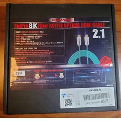 RUIPRO 8K HDMI Fiber Optic Cable 12m HDMI 2.1 48Gbps 8K@60Hz 4K@120Hz Dynamic