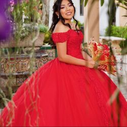 Elegant Red Quinceañera Ball Gown
