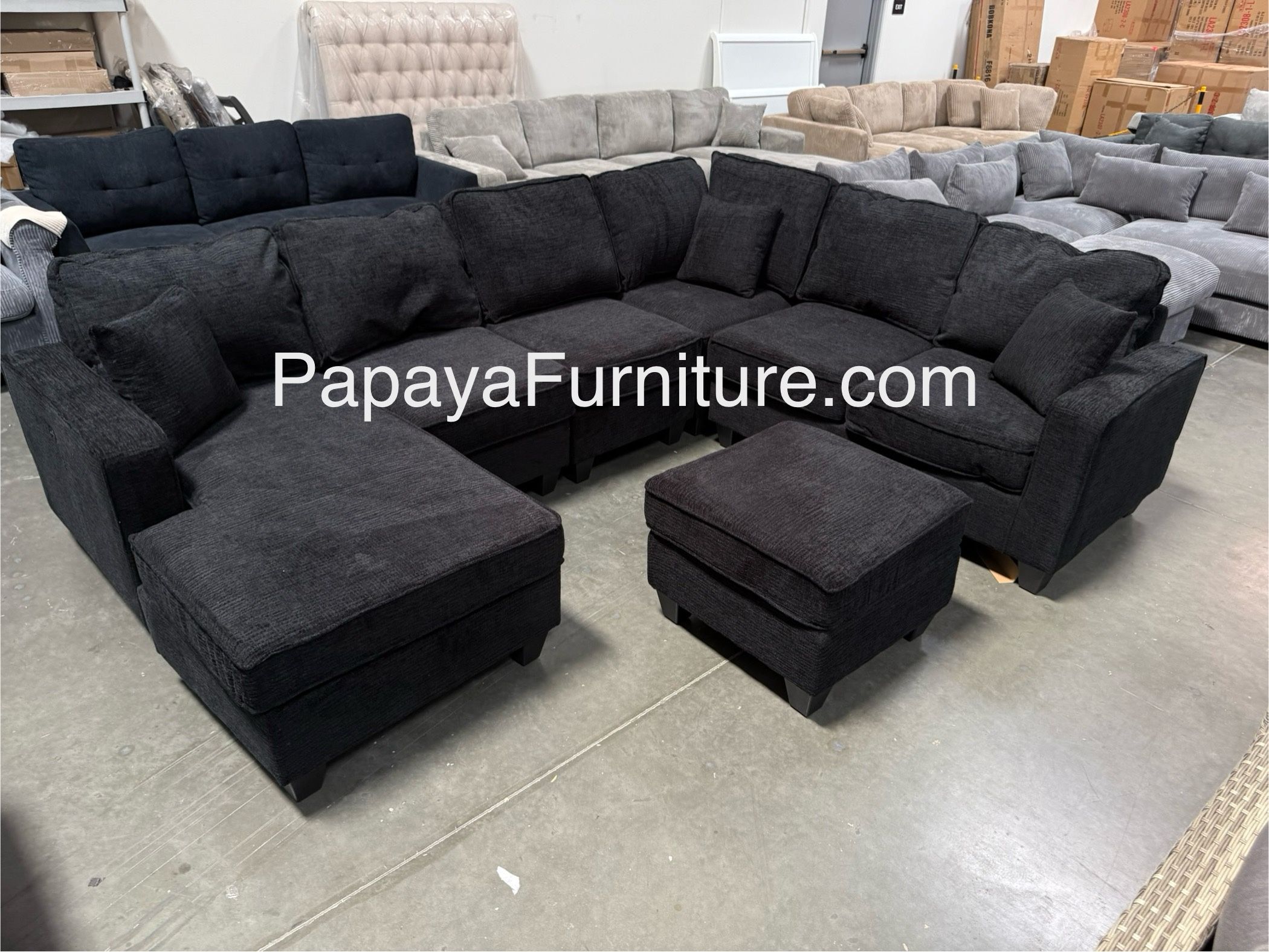 New! Large Sectional Sofa And Ottoman, Reversible Chaise Couch, Sectional, U-shaped Sofa, Sectionals Sofas, Couch,Black Sectional,Chenille Fabric Sofa