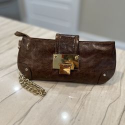 Italian leather Clutch With Metal Strap