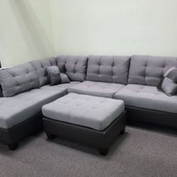 L-Shape Sectional Sofa Couch With Ottoman (FREE Delivery) 