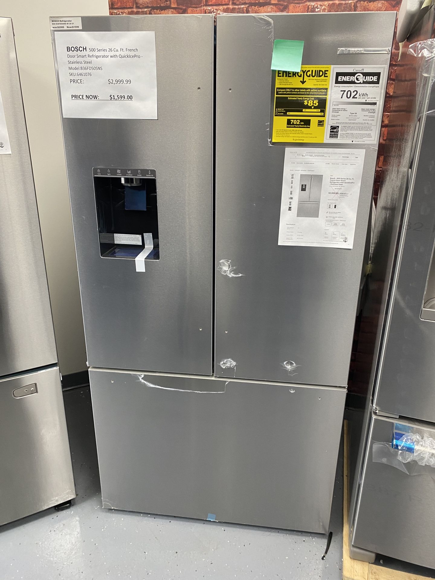 French Door Bottom Mount Refrigerator 36'' Stainless steel (with anti-fingerprint), Total No Frost