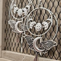 Moon Butterfly Earrings Silver Hoops