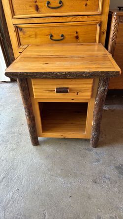 Rustic Log Wood Nightstand End Table