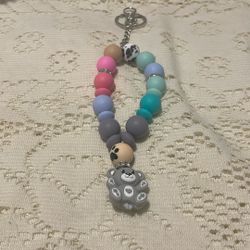 Teddy Bear And Rubber Bead Keychain 