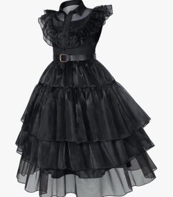 Girls size 12-13 Wednesday Addams Costume Set with Dress, Wig, Belt, and Socks