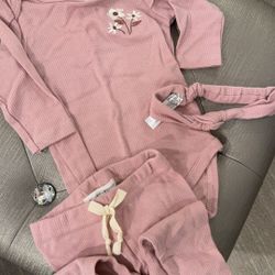 Brand New With Tags Willow & Whimsy Baby Girl Playwear Organic Cotton Set Of Pants | Onesie | Headband