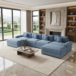 Albany 168" Modular Corduroy Cloud U-Shaped Sectional Sofa with Ottomans