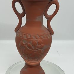 VINTAGE COLLECTIBLE 8”NAPCO ACROPOLIS HAND PAINTED RED WARE POTTERY VASE