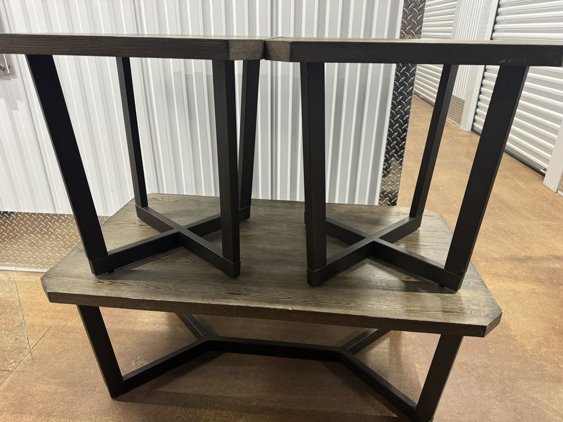 Three Pcs Table Set Wooden With Metal Legs
