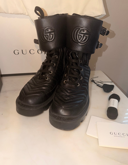 Gucci Frances GG Matelassé Platform Combat Boots – Black – Size 8.5 | Gently Used