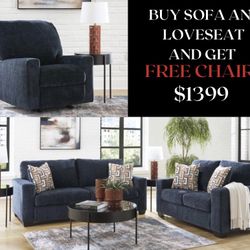 2 PC SOFA AND LOVESEAT FREE CHAIR 