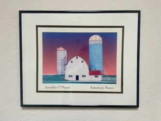 Vintage Jennifer O'Meara "American Barns" Framed & Double Matted Print