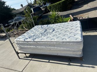 Free Queen mattress, boxspring, and metal headboards bedframe