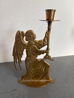 Vintage Brass Kneeling Angel Candle Holder
