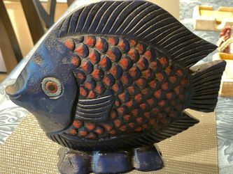 Vintage  Hand-Carved Wooden Tropical Fish Sculpture