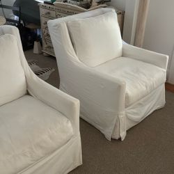 White Slip Cover Swivel Chairs