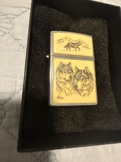 Zippo Hand Etched Ivory Scrimshaw Double Wolf New