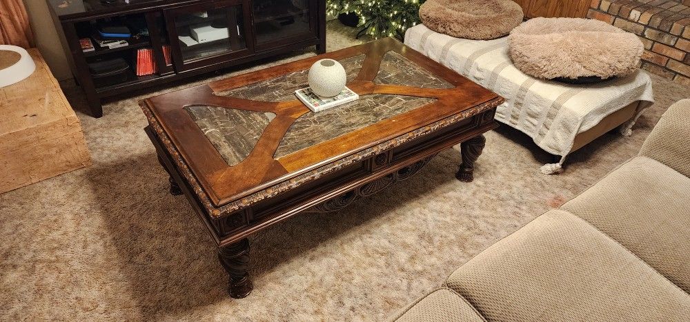 Wood And Stone Coffee Table