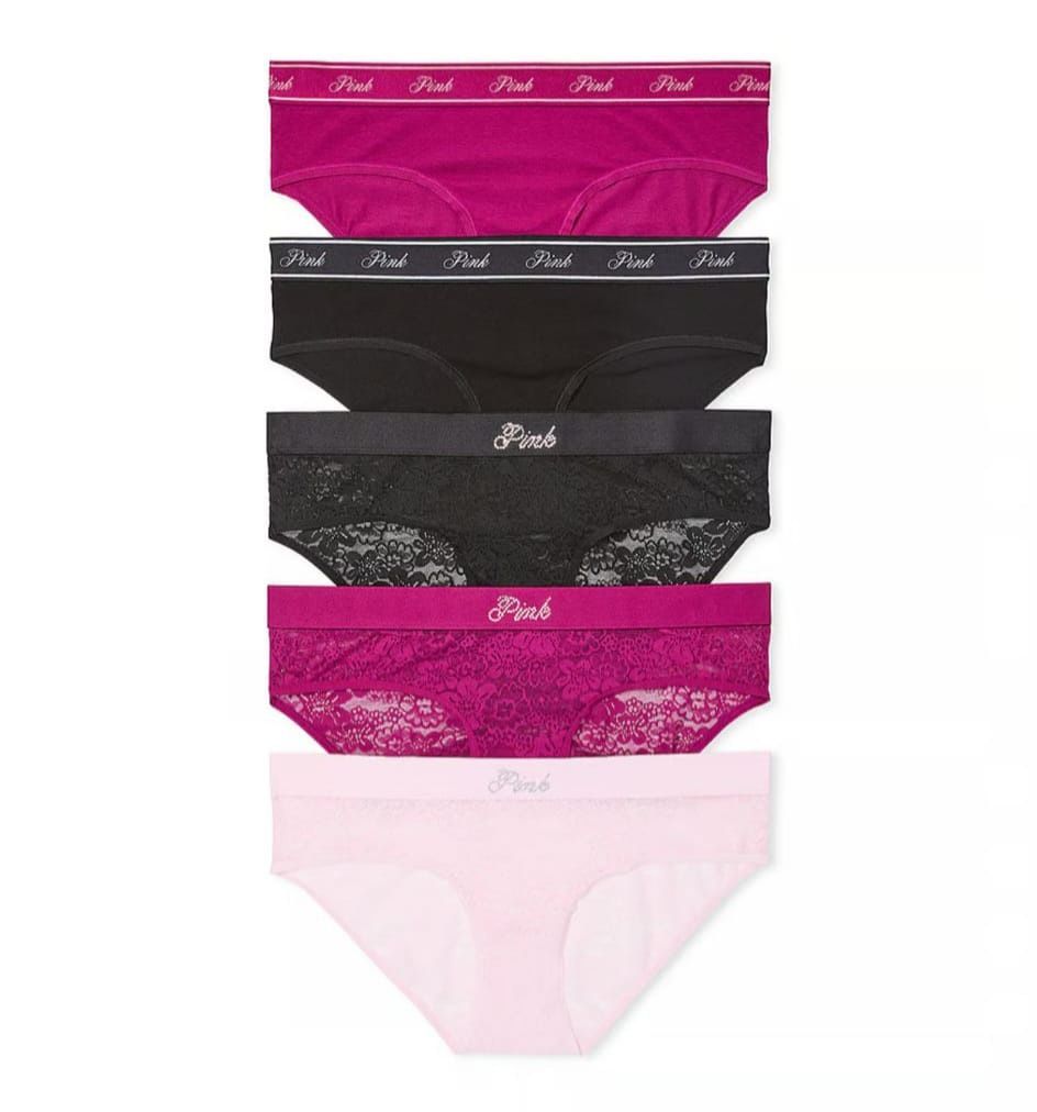 PINK 5- PACK COTTON LOGO HIPHUGGER PANTIES