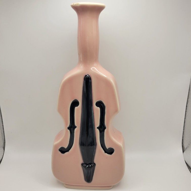Vintage Cello Violin Vase Pink Ceramic Mid Century Modern 9.25" Tall Unmarked