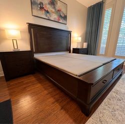 NFM King Storage Bed Set + 2 Matching Nightstands (Solid Wood)