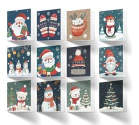 Merry Christmas Cards with Envelopes 36 Pack (12 Unique Festive Designs)