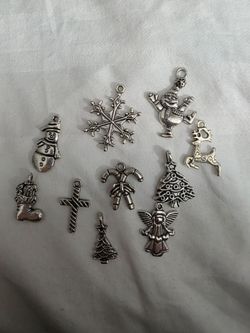 Silver Christmas Charm Set – 10 Pieces