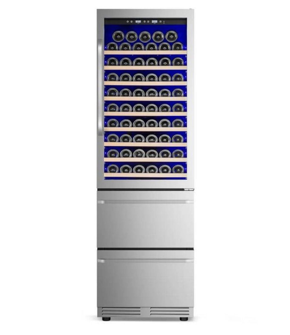 Wine cooler with stainless steel drawers