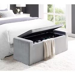 Grey Velvet Ottoman Shoe storage