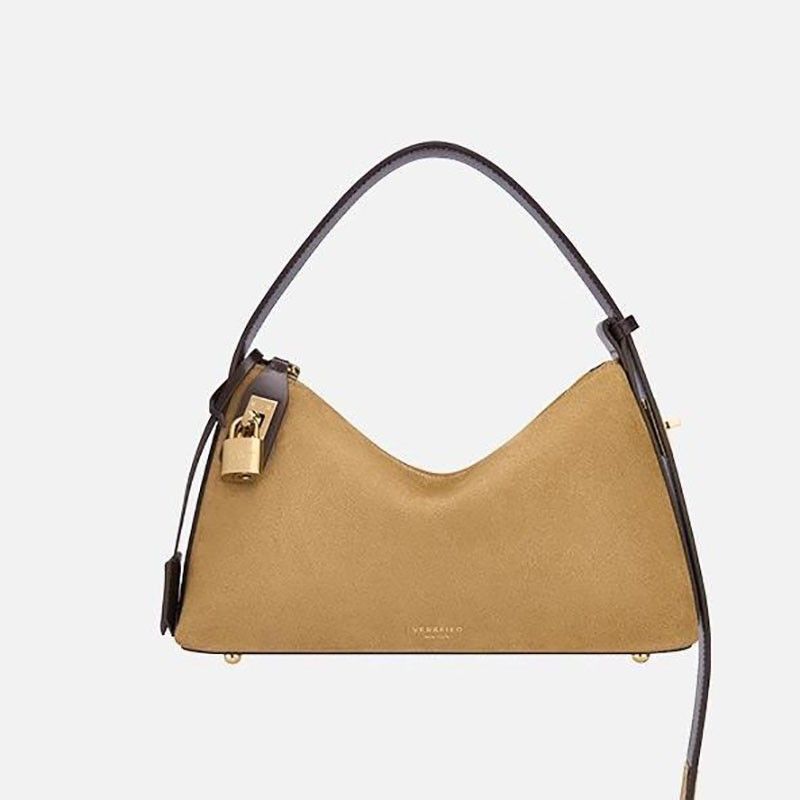 Gold Lock Suede Hobo Bag
