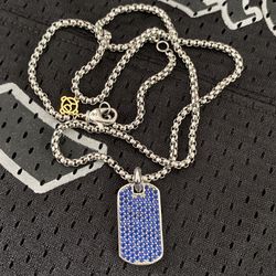 David Yurman Pavé Tag Necklace in Sterling Silver with Blue Diamonds