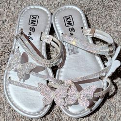 Girls Silver Rhinestone Butterfly Sandals