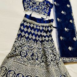 Blue And Silver Lahenga