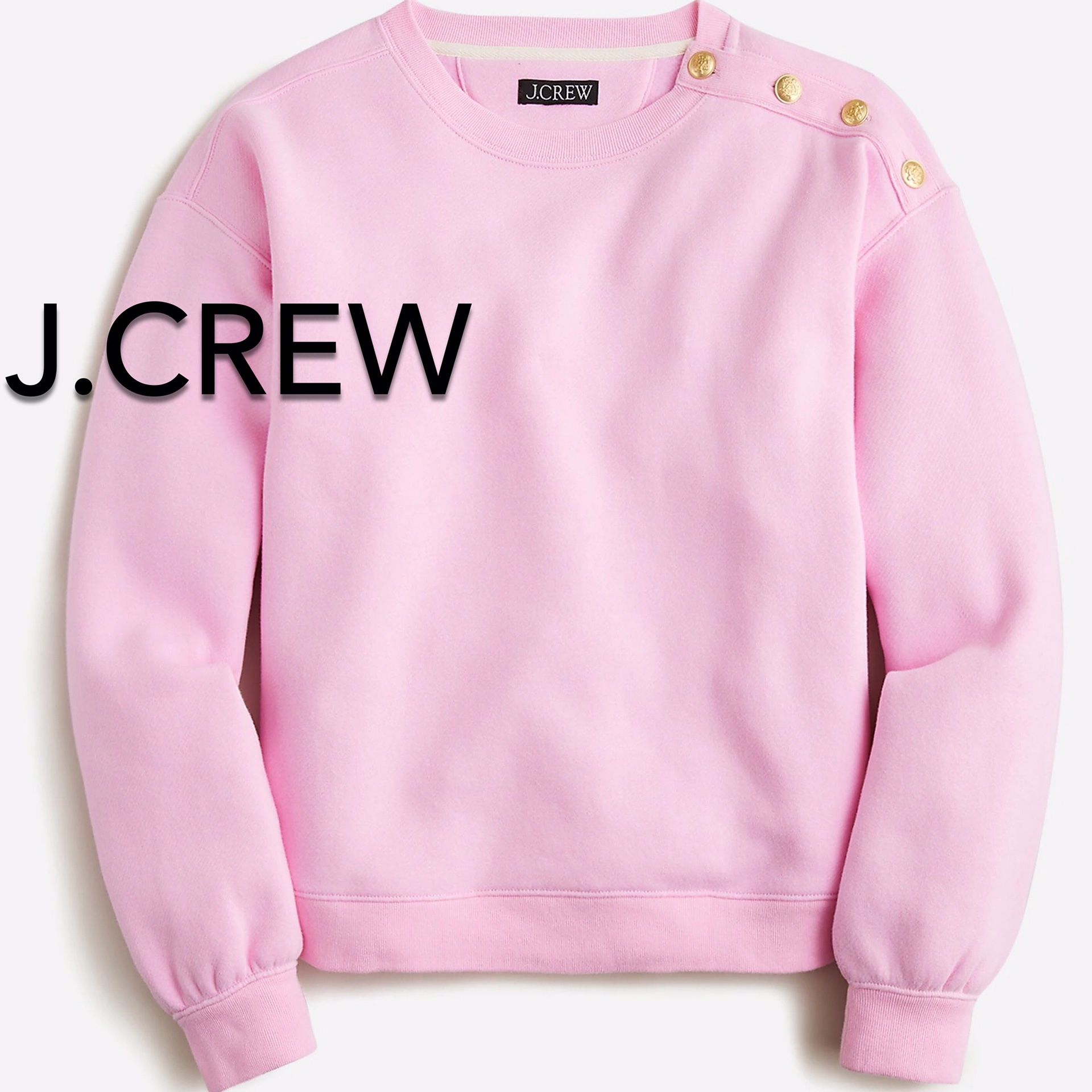 (NEW) (2 SIZES AVAILABLE) WOMEN’S J.CREW PINK HERITAGE FLEECE CROPPED SWEATSHIRT WITH BUTTONS - SIZES: MEDIUM AND LARGE