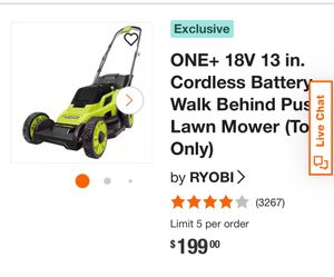 Ryobi ONE+ 18V 13 in. Cordless Battery Walk Behind Push Lawn Mower tool & 2 chargers Only works. Ideal for low grass and small lawn. location below no