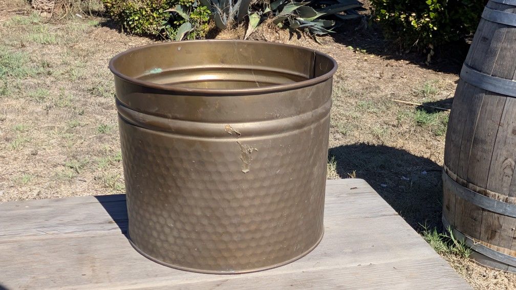 Vintage Hammered Brass Planter Bucket 8.5 Inch Mid-Century Decorative Home Accent