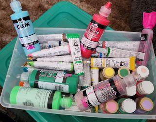 EMBROIDERY PAINTS, ACRYLIC PAINTS TOTAL FIFTY EIGHT PAINTS