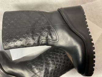 JIMMY CHOO MONOGRAM EMBOSSED LEATHER WEDGE BOOT- SIZE 37.5