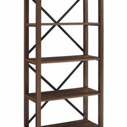 64” Sophie Rustic Farmhouse X Frame Bookshelf Bookcase Living Room Dining Room Dark Walnut - Saracina Home