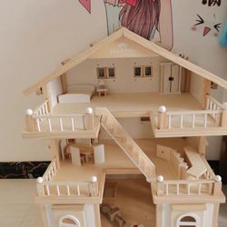 All Wood Doll House With accessories