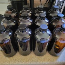 12 - 32oz Amber Glass Bottles With Lids