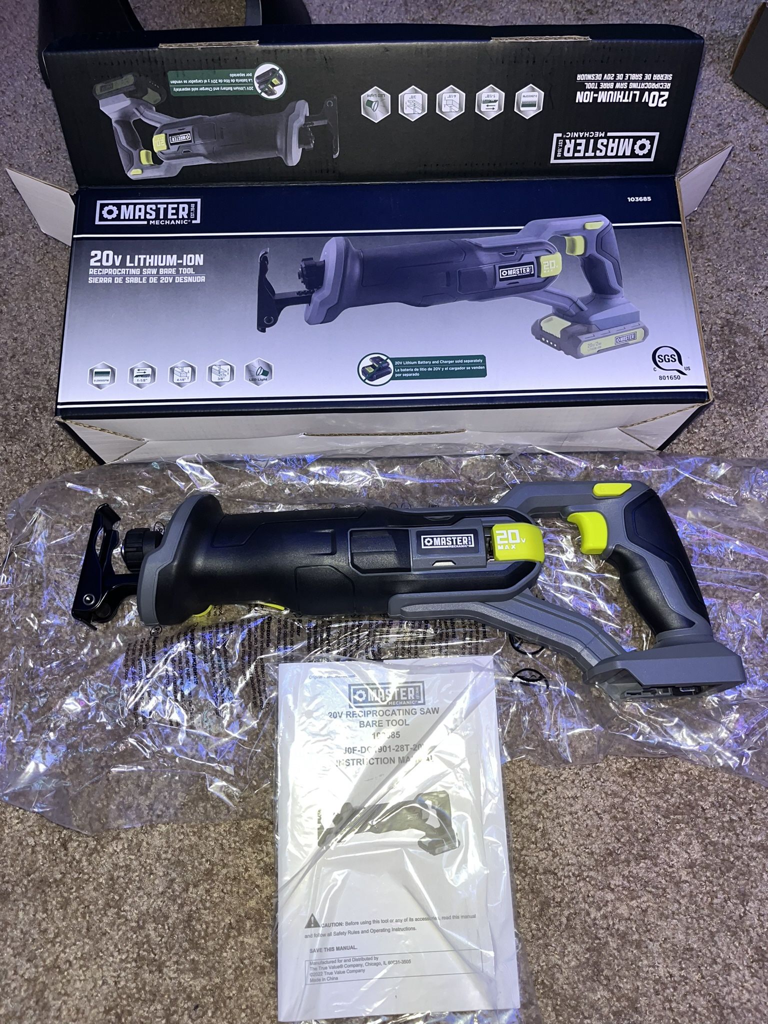 NEW! Master Mechanic 20V Lithium-Ion Reciprocating Saw (Tool Only)
