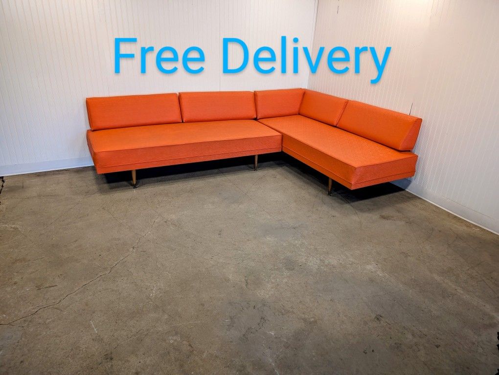 Vintage 1950s Vinyl MCM Sectional Sofa Couch Free Delivery