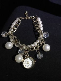 Pearl charm bracelet watch